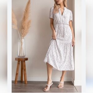 Lulus Flourish With Me White Floral Print Tiered Midi Dress